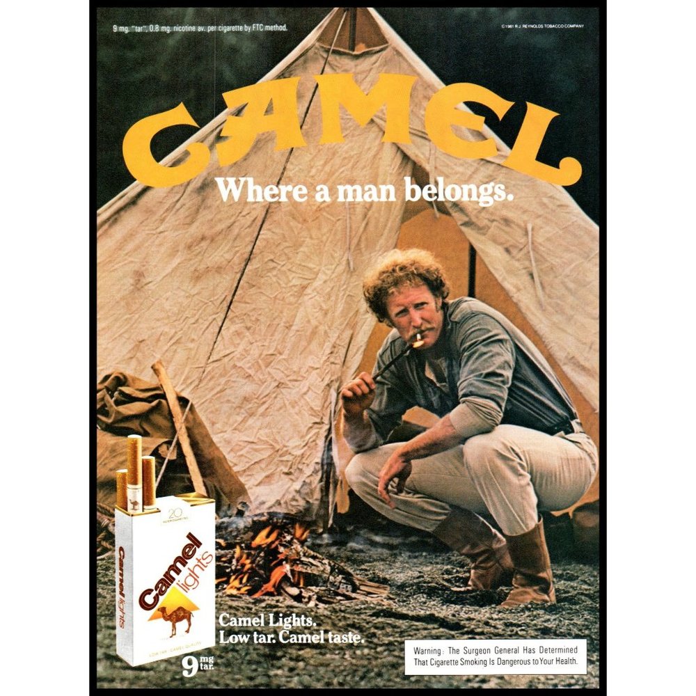 1981 Camel Lights Cigarettes Vintage Print Ad Campfire Camping Tent Wall Art